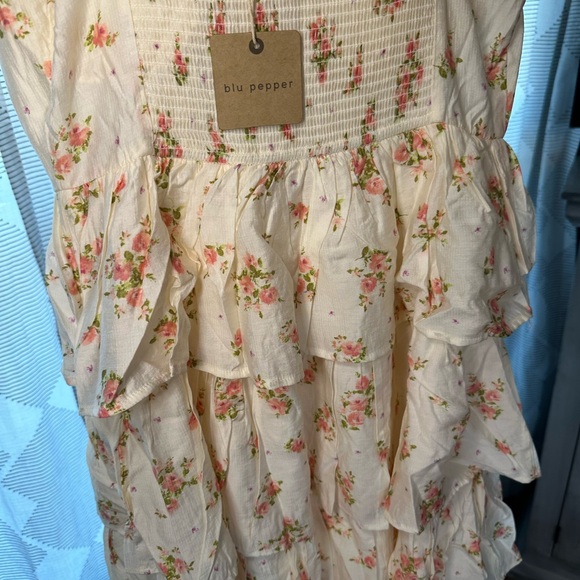Blu Pepper Cream Floral Tiered Mini Dress - Picture 3 of 8